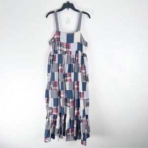 FAIRHOPE Gingham 100% Cotton Pockets Mixed Patchwork Tiered Dress Medium